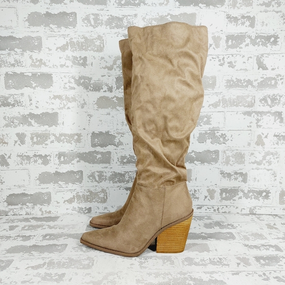 Charles By Charles David Shoes - NEW Charles By Charles David Wire Tan Block Heel Slouchy Knee High Boots H916